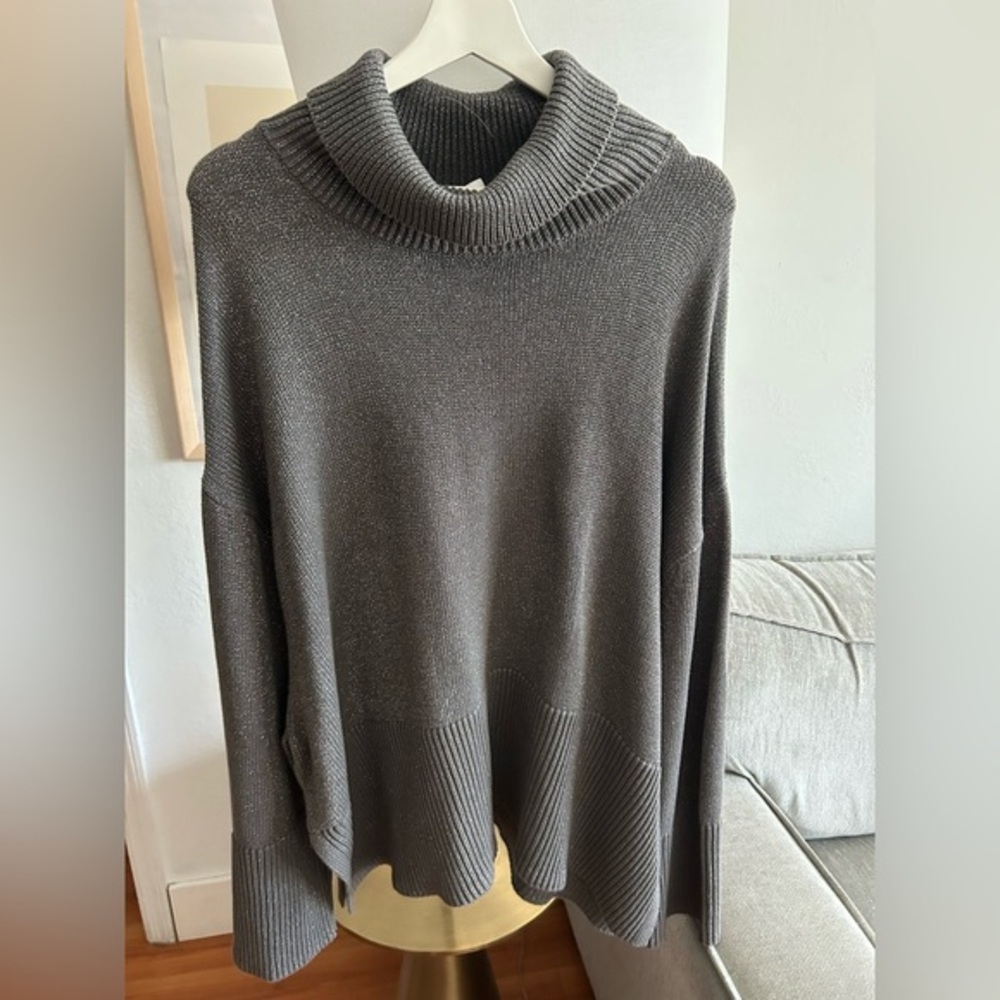 Gap Gray Metallic Knit Oversized Turtleneck Holidays Slouchy Sweater XXL
